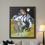 Framed Matte Canvas - Knight and Dragon Fantasy Art Printify
