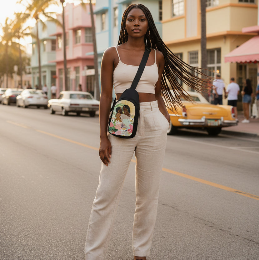 Graphic Chest Bags Featuring Illustrations of African American Couples Yoycol