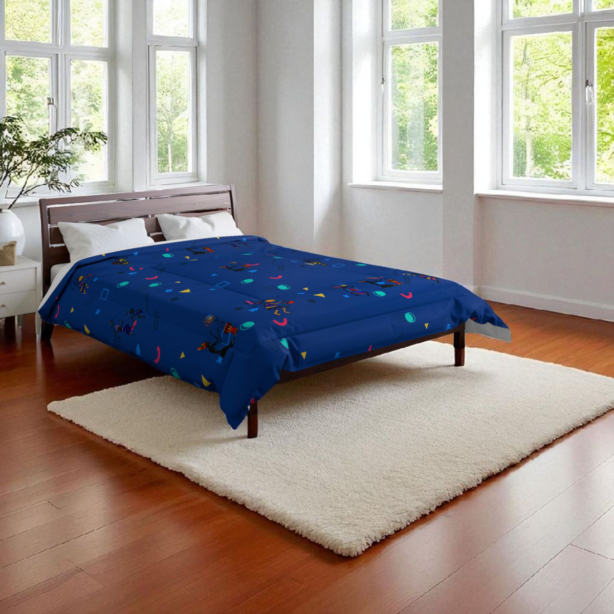 Afro Music Cartoon Comforter, Handcrafted Bedspread for Music Lovers, Unique African Art Comforter Printify