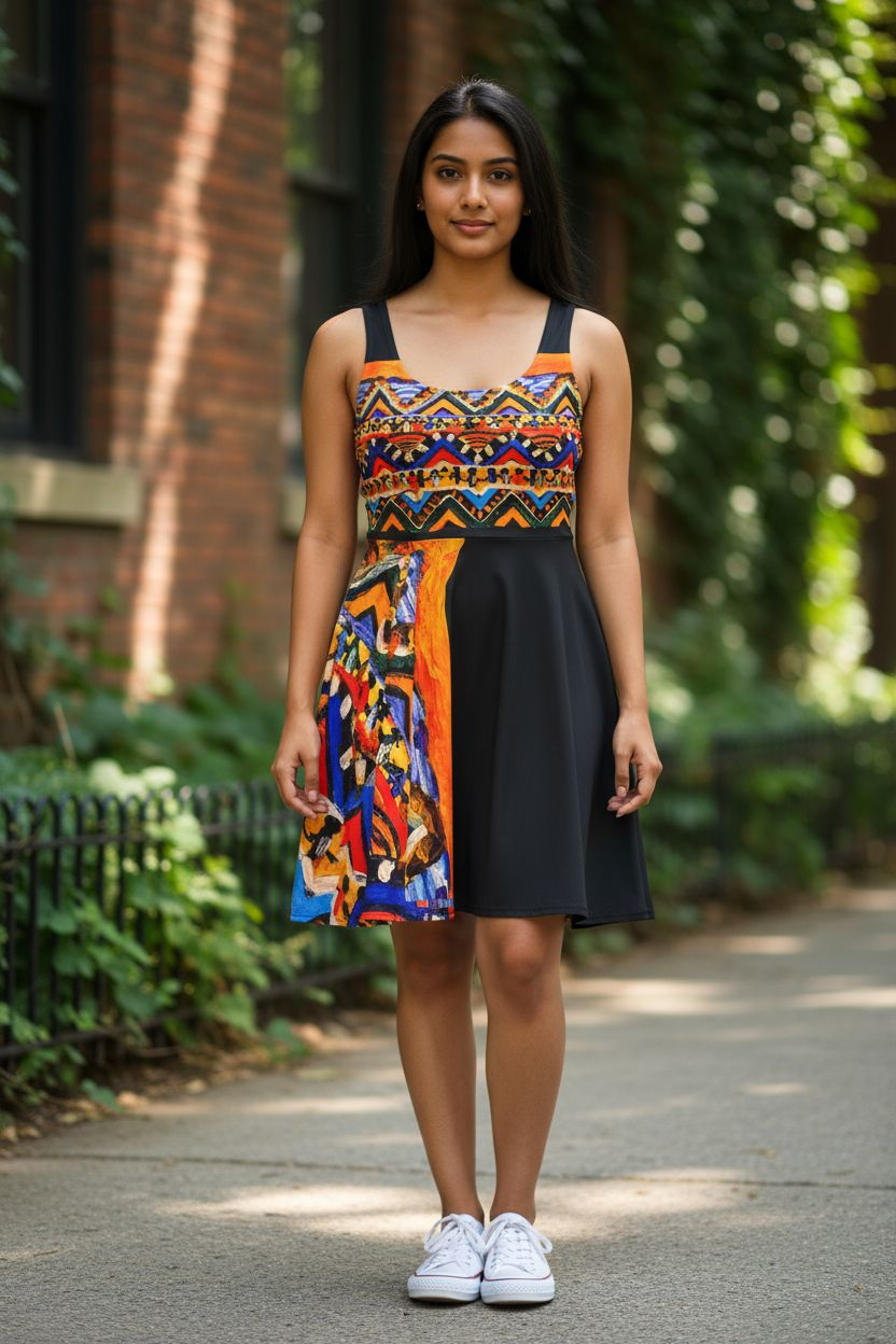 Boho Chic Handcrafted Women's Skater Dress – Tribal-Inspired Textile