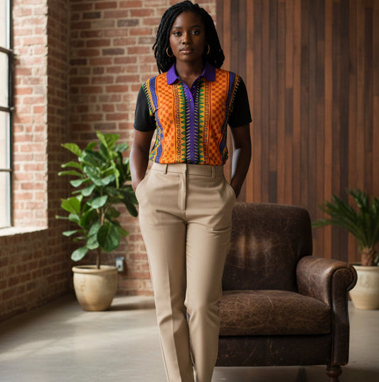 African Kente Stripe Polo Shirt — Vibrant Cultural Print Golf Polo