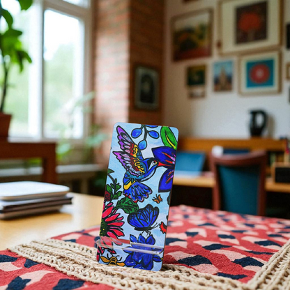 Mobile Display Stand with Handcrafted Spring Floral Artwork, Artisan Phone Holder
