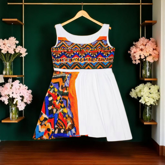Custom Tribal Textile Skater Dress for Women - Handcrafted, Flattering Fit - Stylish Outfit for Social Events