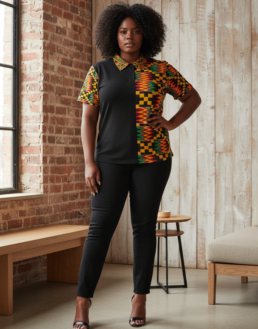 Kente Pattern Polo Shirt — Unisex African Print Short Sleeve Polo