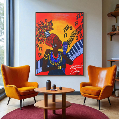 Original Painting, Afro Music Art Gallery Canvas, Jazz Singer Painting Vertical Frame, Black History Decor, Musician Portrait
