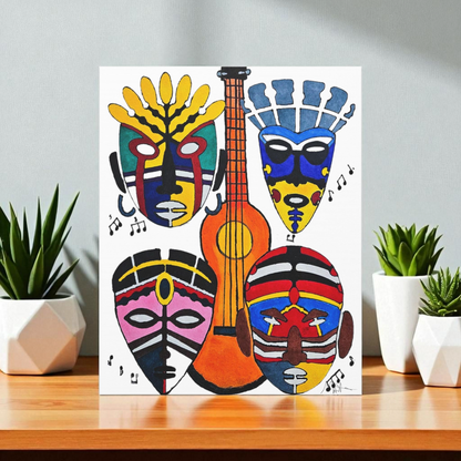 Tribal Mask Canvas, Singing Mask Painting, Wall Art Decor, Home Office Decoration