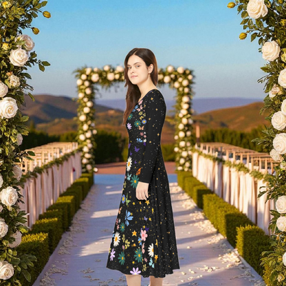 Celestial Floral Long Sleeve Dance Dress - Perfect for Parties, Events, Spring Celebrations