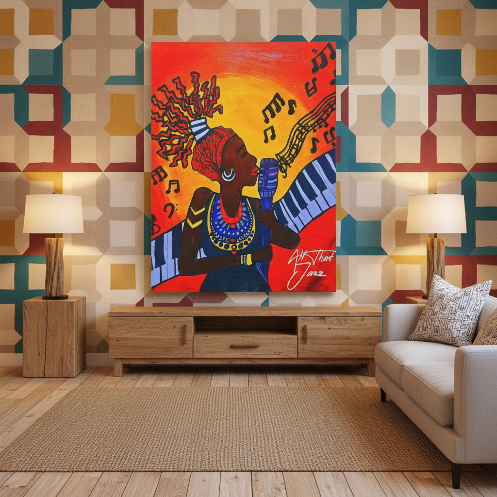 Canvas Art Print, Jazz Singer Music Decor, Jazz Piano Wall Art, Original Artwork Printify