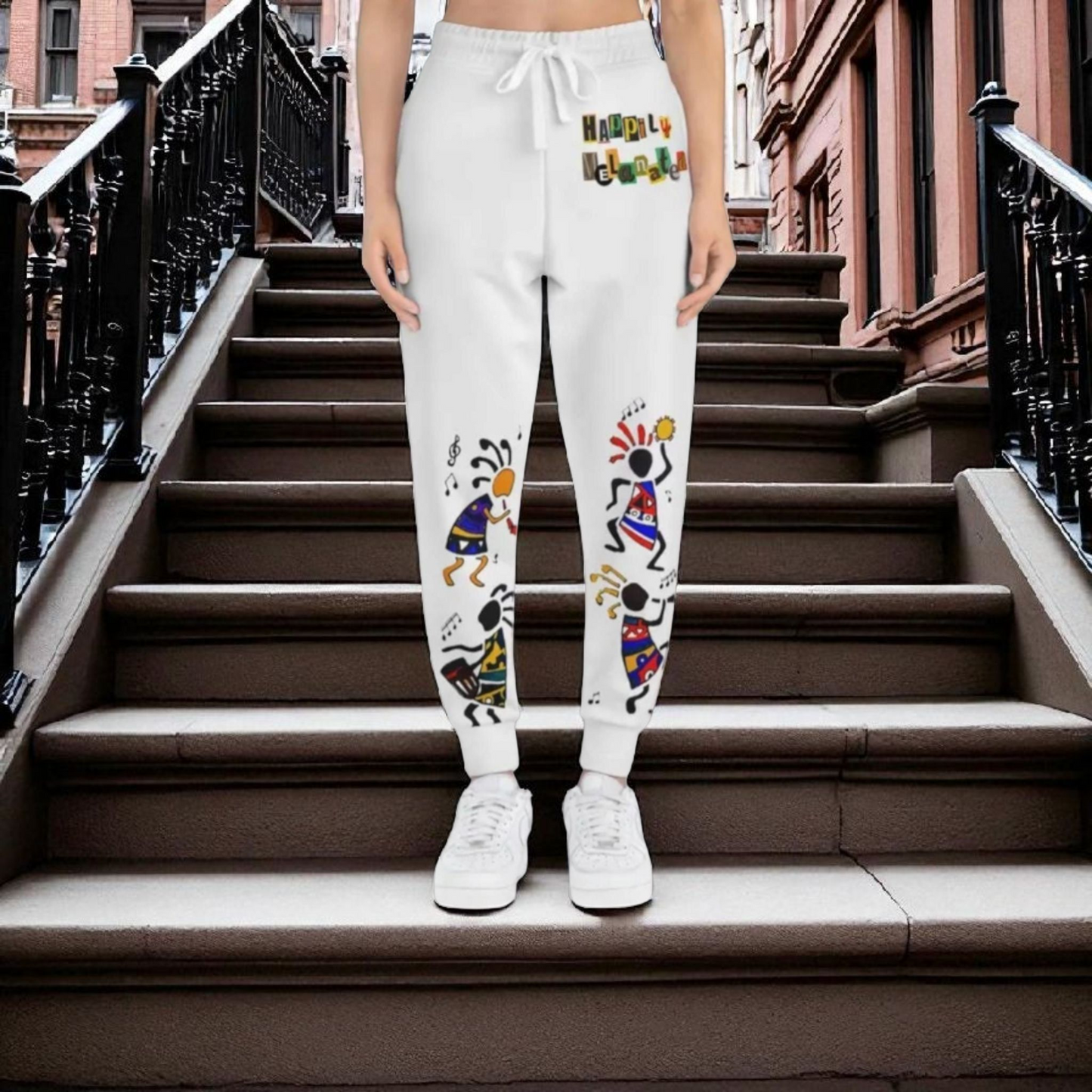 Handcrafted Afro Music Cartoon Art Athletic Joggers, Unisex Sweatpants