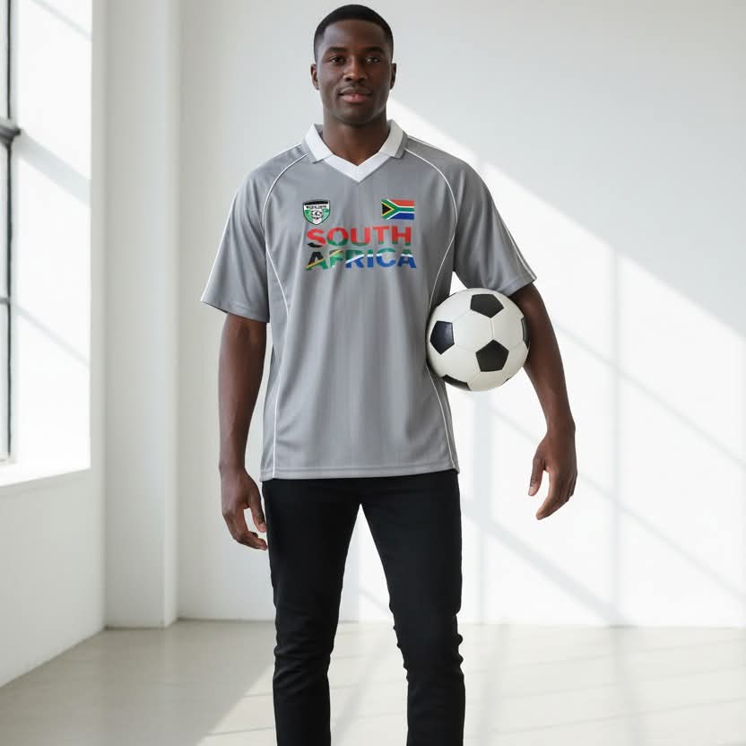 South African Flag Themed Graphic  Stripe Collared Soccer Jersey