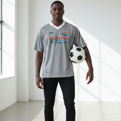 South African Flag Themed Graphic  Stripe Collared Soccer Jersey