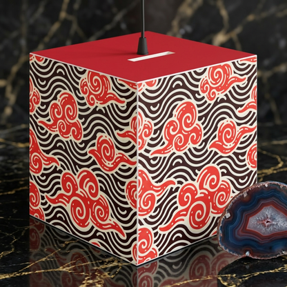Japanese Wave Cube Lamp — Red Kumo Pattern Light