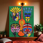 Tribal Mask Canvas, Singing Mask Painting, Wall Art Decor, Home Office Decoration Printify