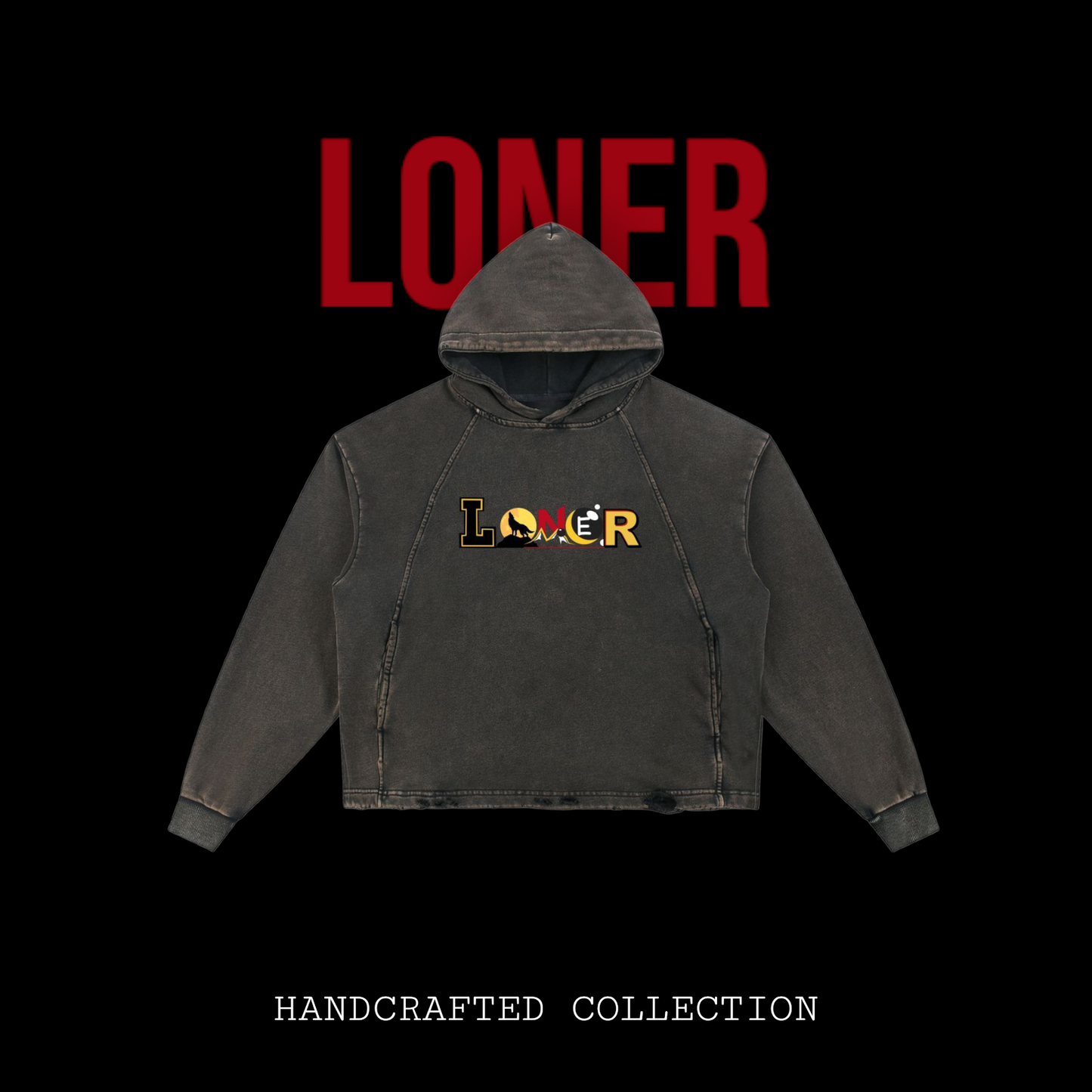 Samurai Menpo Graphic Vintage Washed Frayed-Hem Hoodie