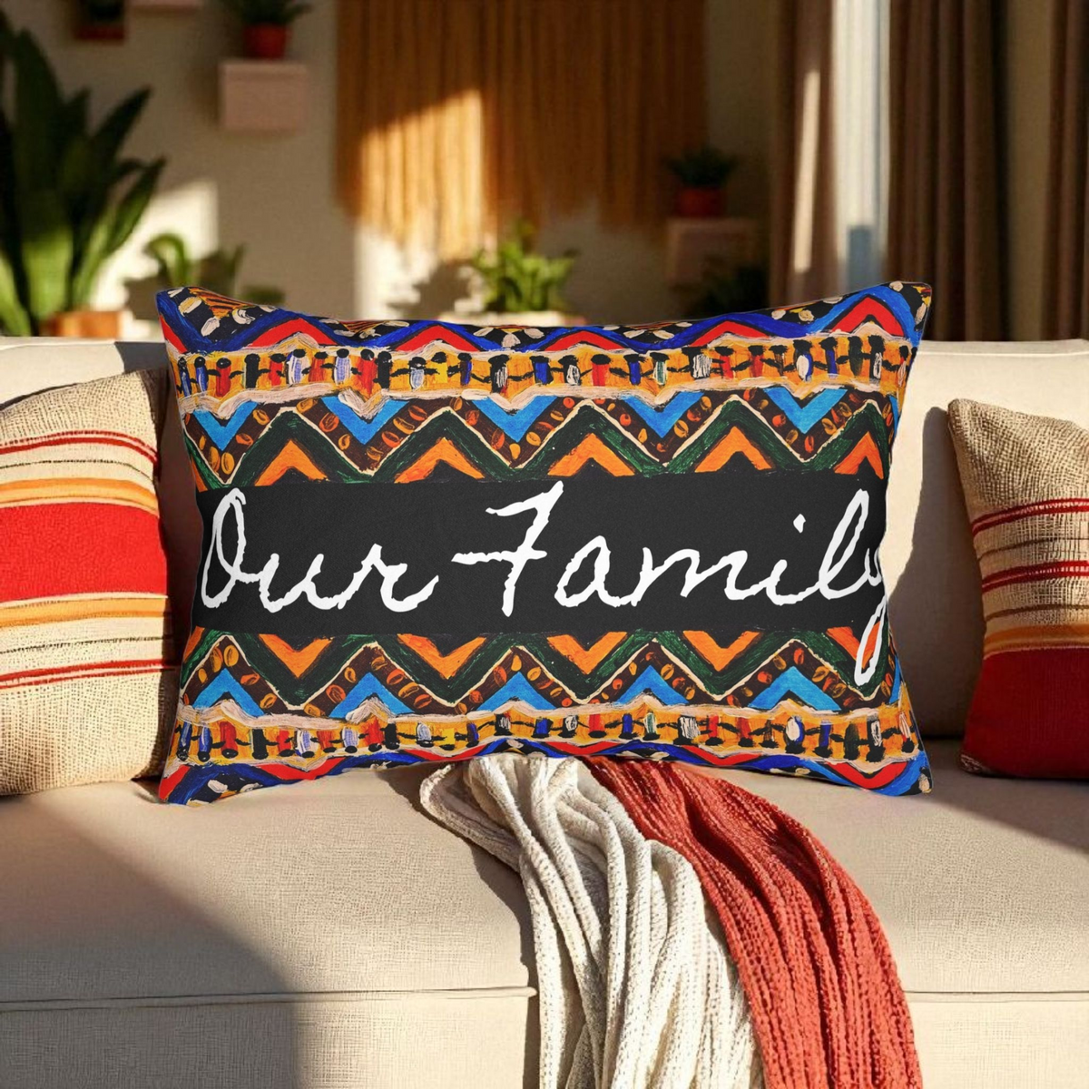 Handcrafted Tribal Patterned Lumbar Pillow - Unique Boho Chic Home Decor Printify