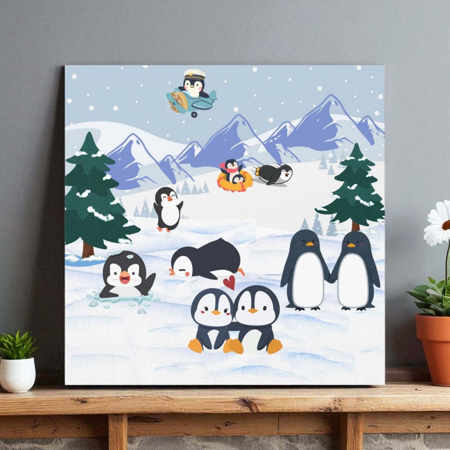 Penguin Canvas Wall Art, Arctic Animals Gallery Wraps, Penguins Art Print, Home Decor Gift