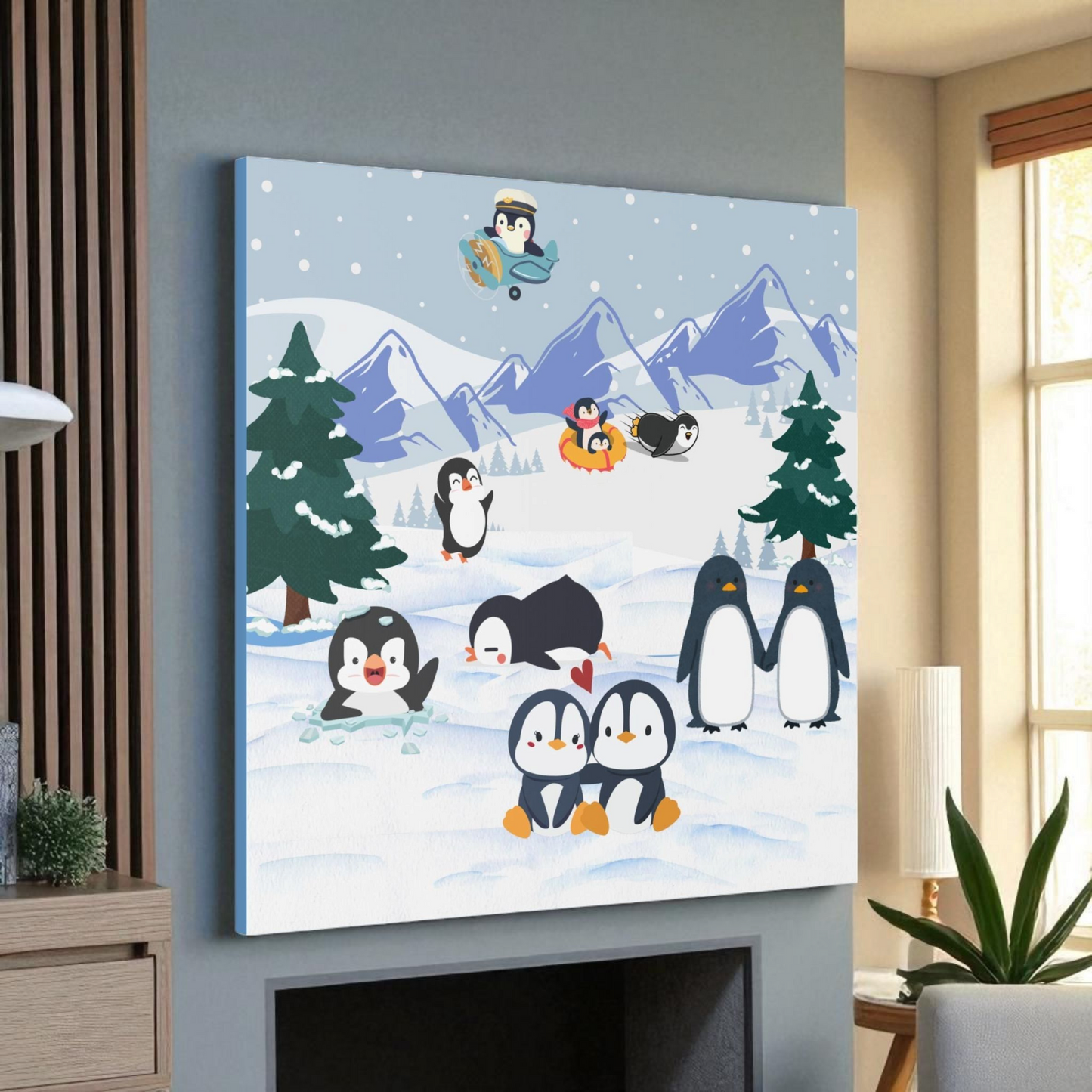 Penguin Canvas Wall Art, Arctic Animals Gallery Wraps, Penguins Art Print, Home Decor Gift