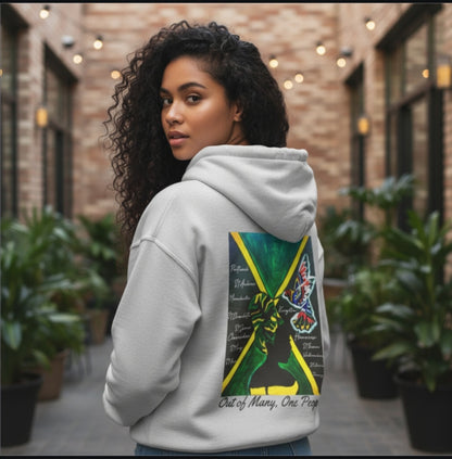 Illustrated Jamaican Woman Ethnic Streetwear Full Zip Hoodie, Jamaican Flag Colors