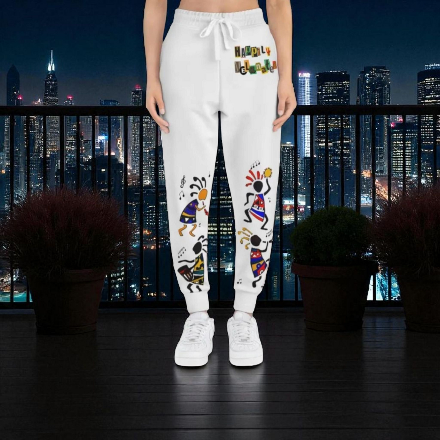 Handcrafted Afro Music Cartoon Art Athletic Joggers, Unisex Sweatpants
