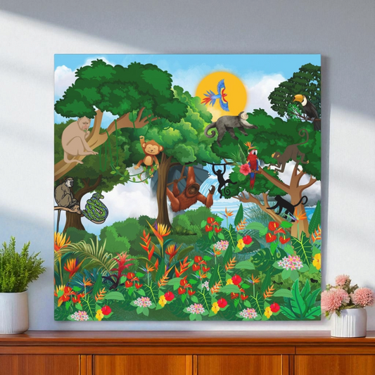Canvas Gallery Wraps, Jungle Monkey Animal Wall Art Decor Print - Safari Nursery Room