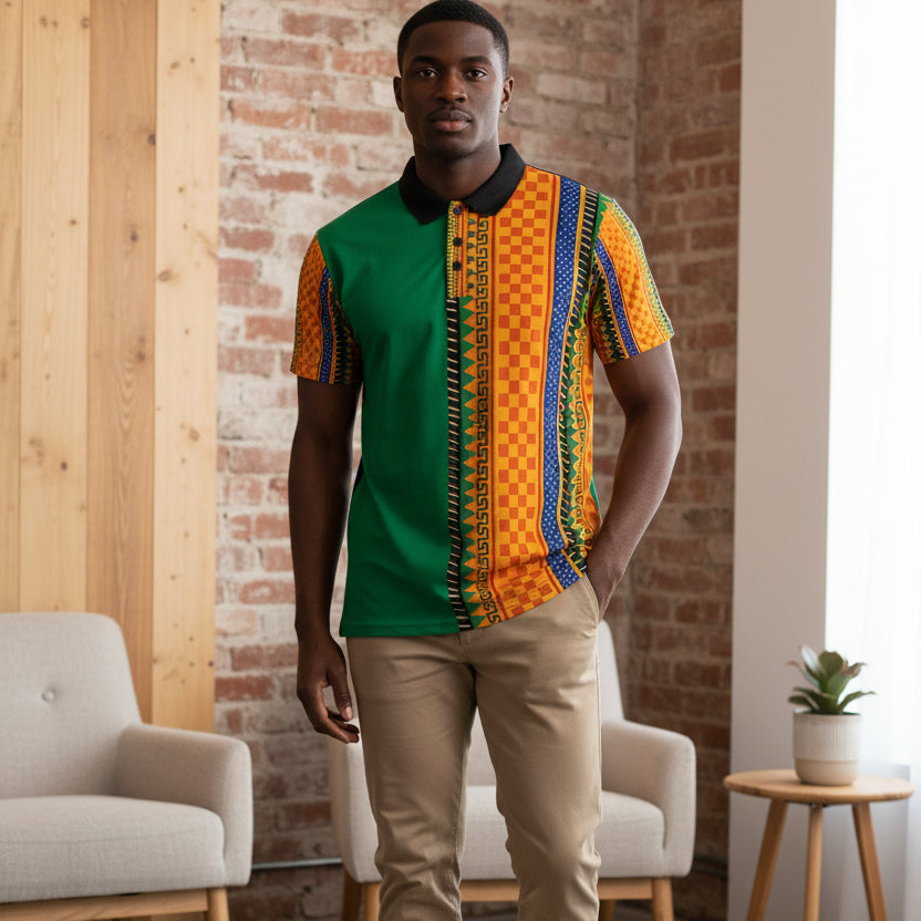 African Kente Stripe Polo Shirt — Vibrant Cultural Print Golf Polo Printify