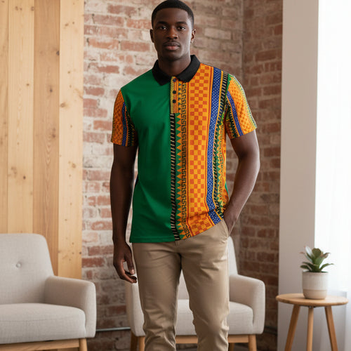 African Kente Stripe Polo Shirt — Vibrant Cultural Print Golf Polo Printify
