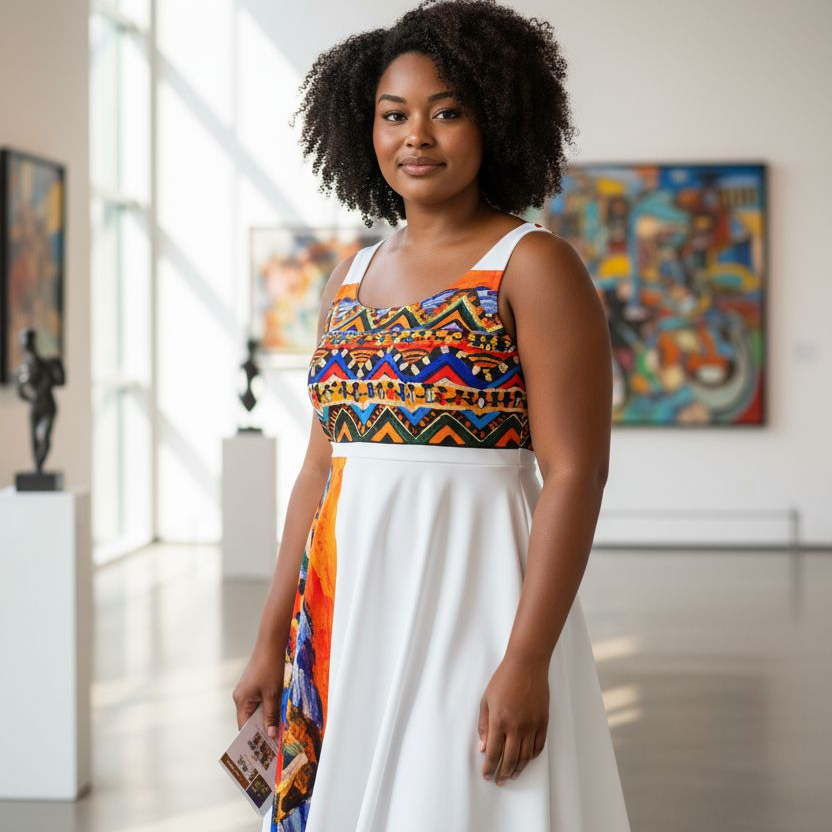 Custom Tribal Textile Skater Dress for Women - Handcrafted, Flattering Fit - Stylish Outfit for Social Events