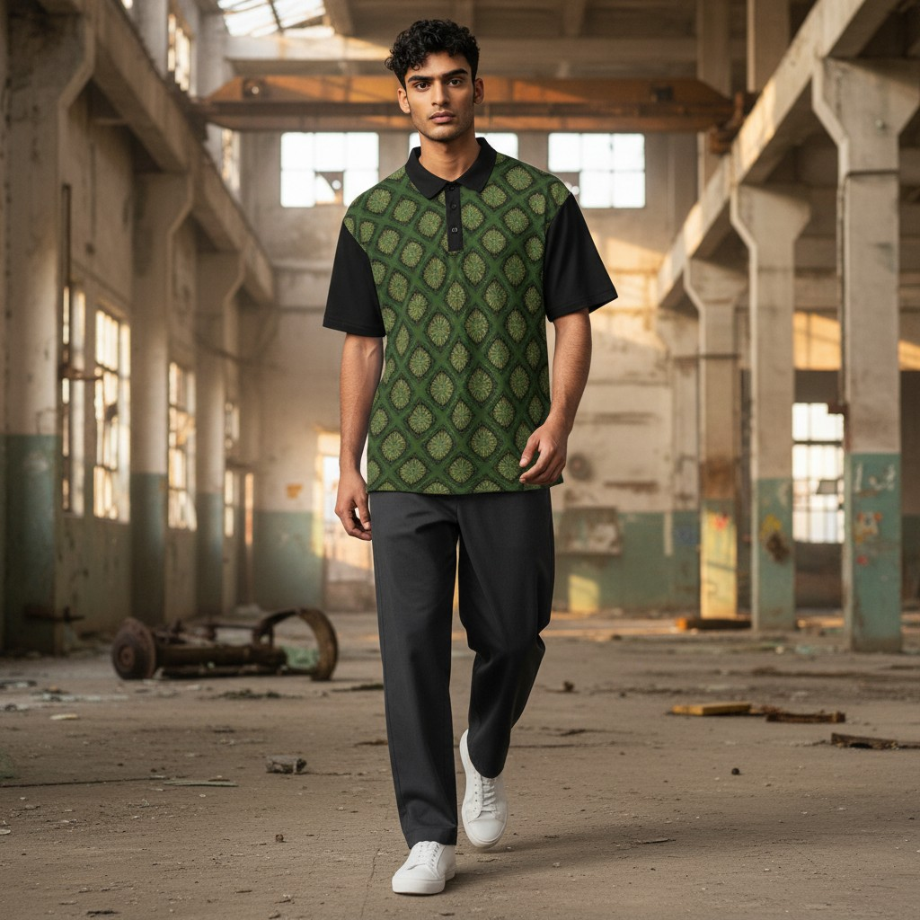 Green Geometric Unisex  Polo Shirt — All-Over Print Casual Golf Shirt