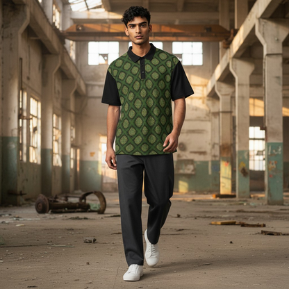 Green Geometric Unisex  Polo Shirt — All-Over Print Casual Golf Shirt