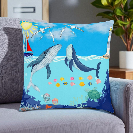 Whale Adventure Square Pillow – Coastal Home Decor