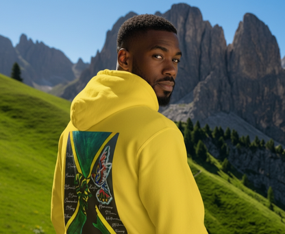 Illustrated Jamaican Woman Ethnic Streetwear Full Zip Hoodie, Jamaican Flag Colors