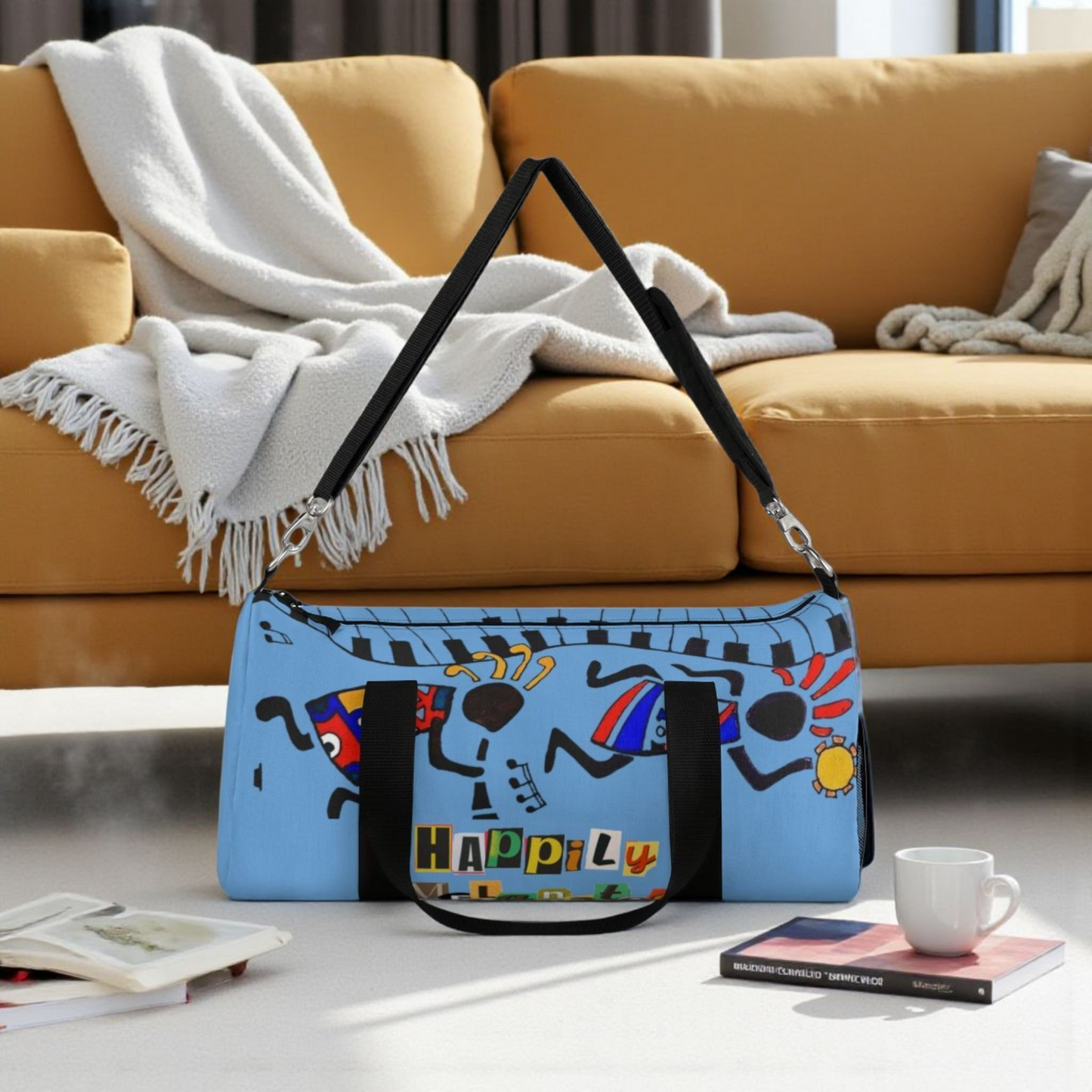 Afro Music Cartoon Piano Art Handcrafted Duffel Bag - Musician Gift, Travel Bag