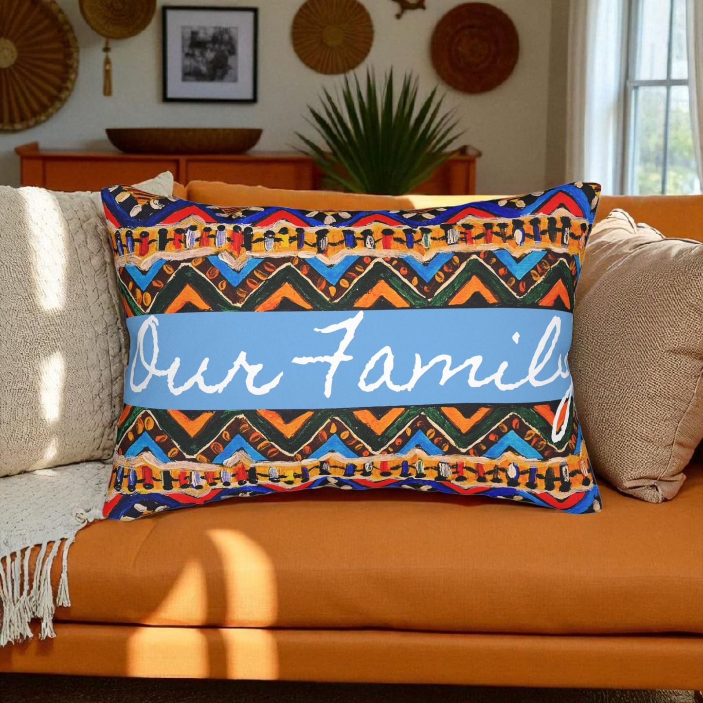 Tribal-Inspired Handcrafted Lumbar Pillow, Boho- Chic designed, Stylish Sofa Accessory