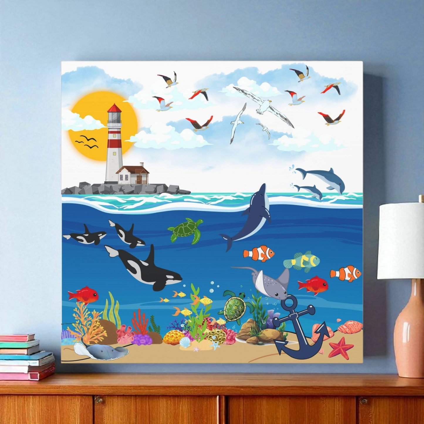 Vibrant Ocean Scene Canvas Wall Art, Nautical Decor for Beach Lovers, Coastal Living, Gift for Housewarming, Relaxing Atmosphere