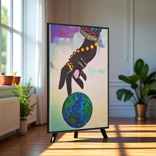 Astronomical Ethnic Wall Art - Stargazer's Dream, Cultural Celestial Scene, Vertical Frame