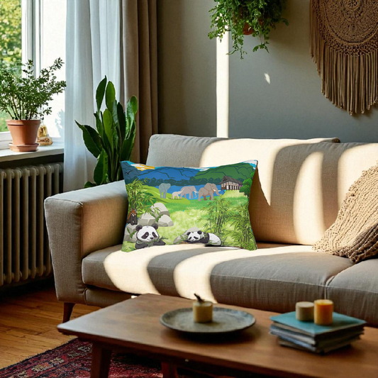 Cozy Wildlife Lumbar Pillow - Nature-Inspired Panda & Elephant Design