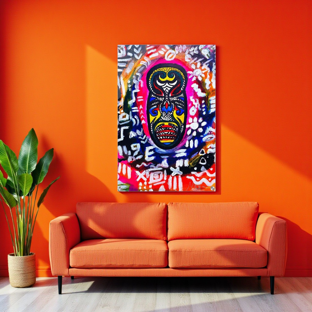 Vibrant Tribal Mask Painting,  Acrylic Print - Authentic Handcrafted Decor Gelato