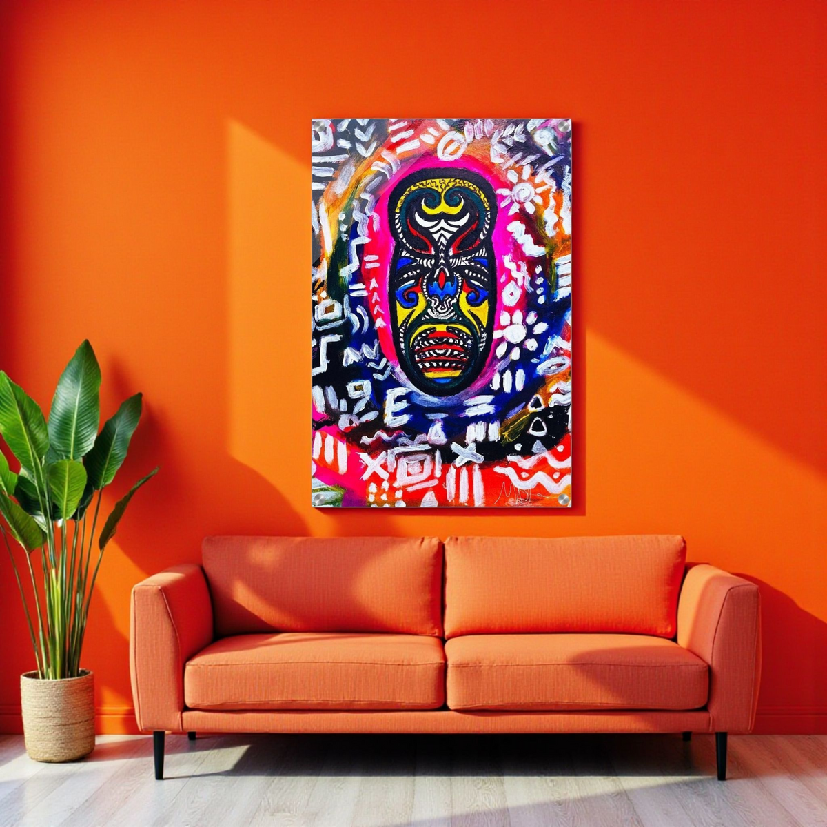 Vibrant Tribal Mask Painting,  Acrylic Print - Authentic Handcrafted Decor Gelato