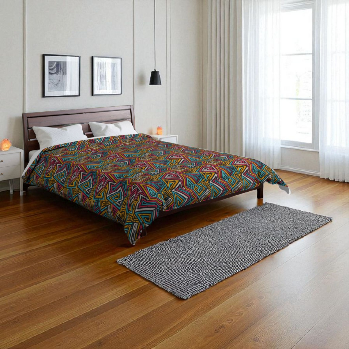 Colorful Geometric Comforter, Bohemian Bedding, Cozy Bedroom Decor, Home Textile Gift Printify