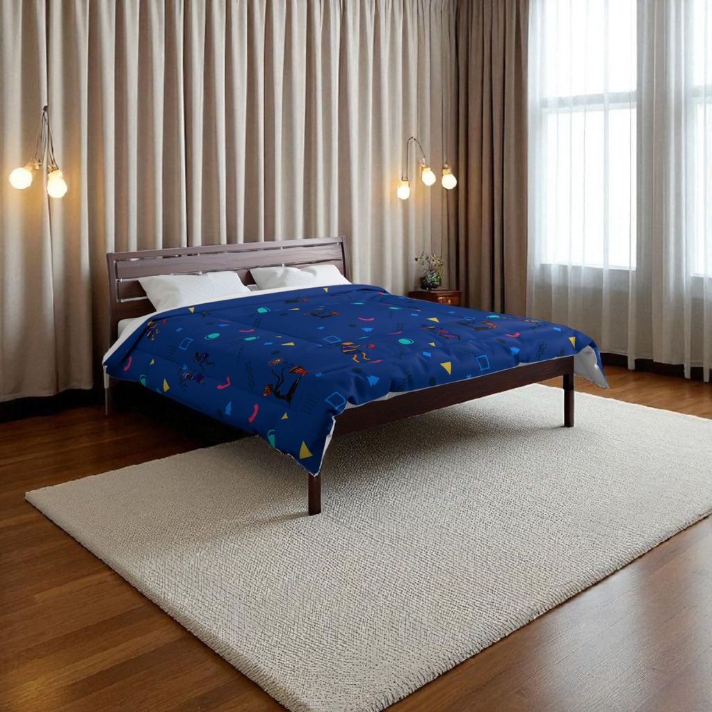Afro Music Cartoon Comforter, Handcrafted Bedspread for Music Lovers, Unique African Art Comforter Printify