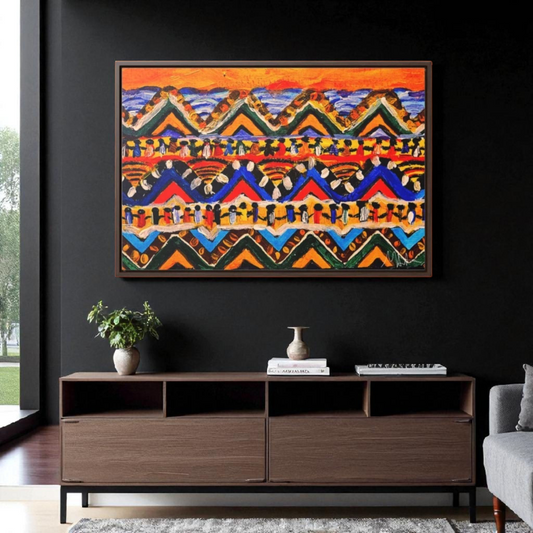 Original Tribal Artwork, Handcrafted Gallery Wrap in Walnut/Black
