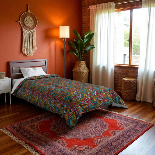 Colorful Geometric Comforter, Bohemian Bedding, Cozy Bedroom Decor, Home Textile Gift