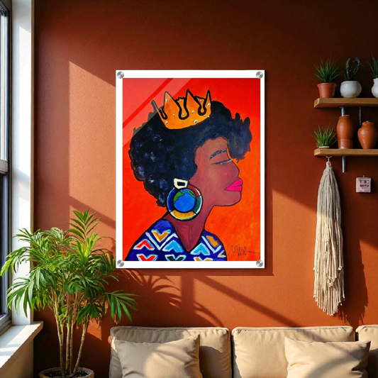 Original Artisan Black Woman Portrait, Elegant Afrocentric Painting, Office Decor