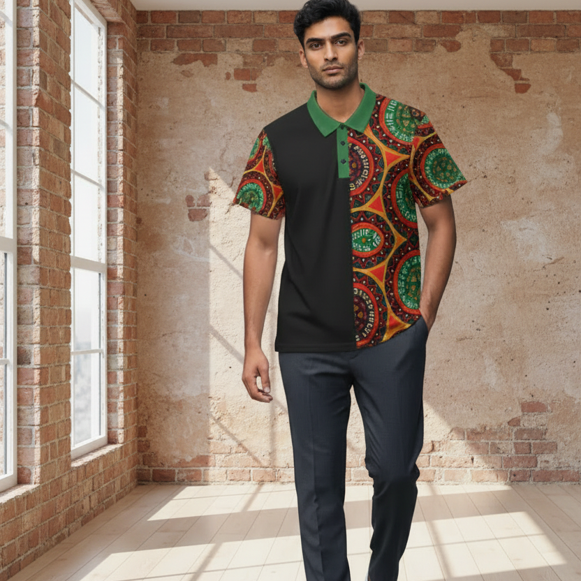 African Mandala Print Polo — Half-Panel Geo Pattern Golf Shirt Printify