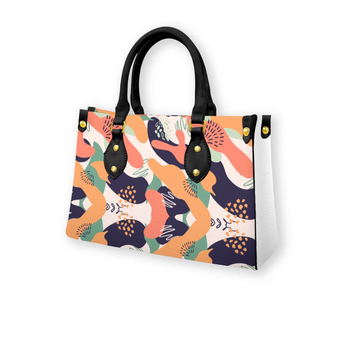 Women's Tote Bag Featuring a vibrant, Patterned Design and Black Handles. Yoycol