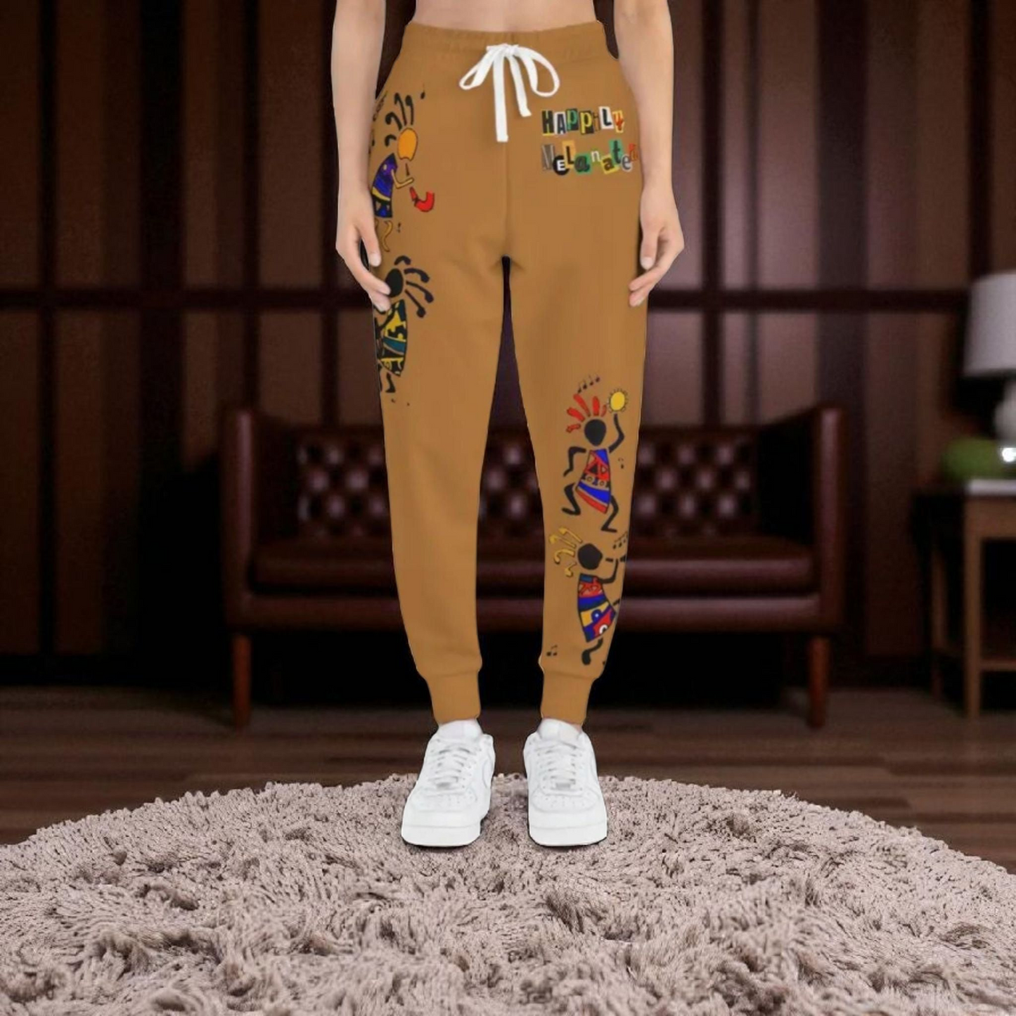 Afro Music Cartoon Art Unisex Athletic Joggers, Handcrafted Jogger Pants, Music Lover Gift