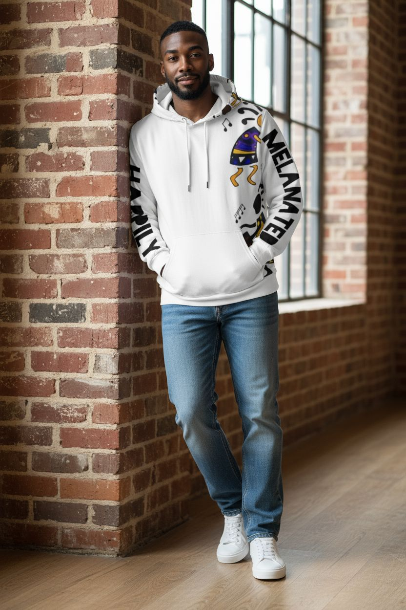 Hand-Drawn Afro Music Motifs Allover Hoodie, Unisex Streetwear for All