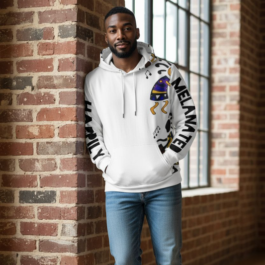 Hand-Drawn Afro Music Motifs Allover Hoodie, Unisex Streetwear for All