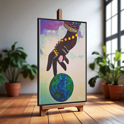 Astronomical Ethnic Wall Art - Stargazer's Dream, Cultural Celestial Scene, Vertical Frame