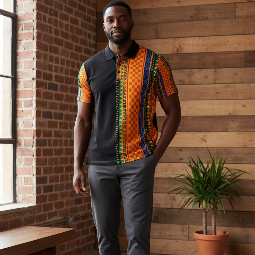 African Kente Stripe Polo Shirt — Vibrant Cultural Print Golf Polo Printify